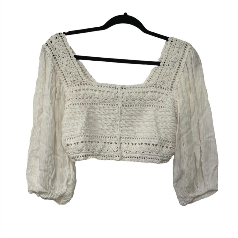 Blue Rain Crochet Square Neck Crop Top S